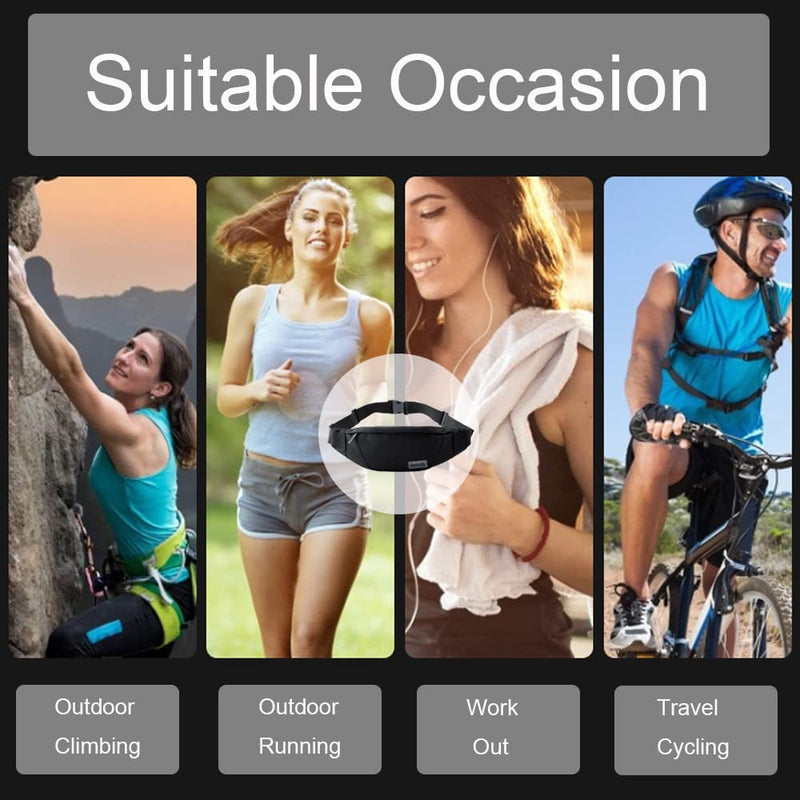 [Australia - AusPower] - Waist Bag for Men Women Waterproof Fanny Pack with Adjustable Strap for Running Walking Traveling (Black) Large-Black(3 Zipper Pockets) 