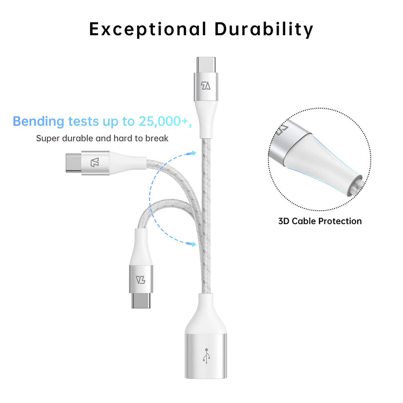 [Australia - AusPower] - Teleadapt Type C to USB Adapter, 10Gbps USB C to USB A Adapter for Galaxy S20/S10/S9, USB C to USB OTG Cable, USB C Male to USB 3.1 Female OTG Adapter Compatible for New MacBook Pro, iPad Air 2020 White Silver 