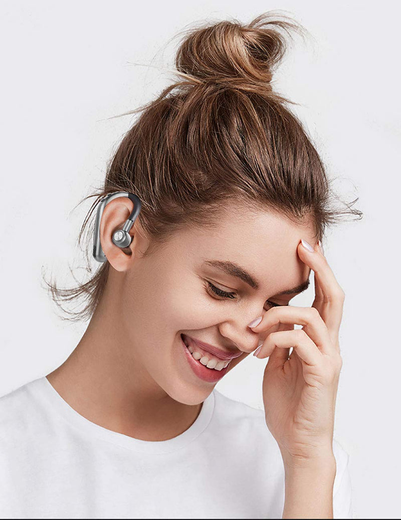 [Australia - AusPower] - SLUB True Wireless Bluetooth 4.2 Single Waterproof Earbud with Lightweight Microphone HD Stereo 15 Hours Play Time Noise Cancelling Ear-Hook Sport Headset for Cell Phone (Gray) Gray 