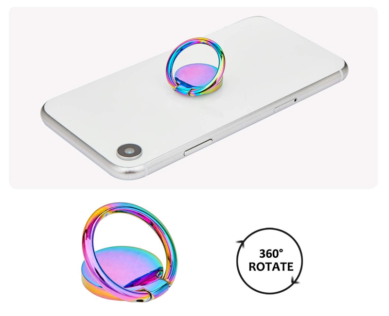 [Australia - AusPower] - lenoup Rainbow Cell Phone Ring Stand Holder,Blue Multicolor Ring Grip Kickstand,360 Rotation Metal Finger Ring for Almost All Phones,Pad 