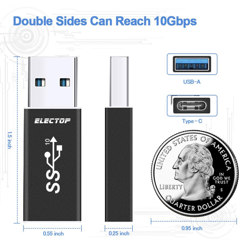 [Australia - AusPower] - [10Gbps] USB 3.1 GEN 2 Male to Type-C Female Adapter, Support Double Sided 10Gbps Charging & Data Transfer, USB A to USB C 3.1 Converter Black 
