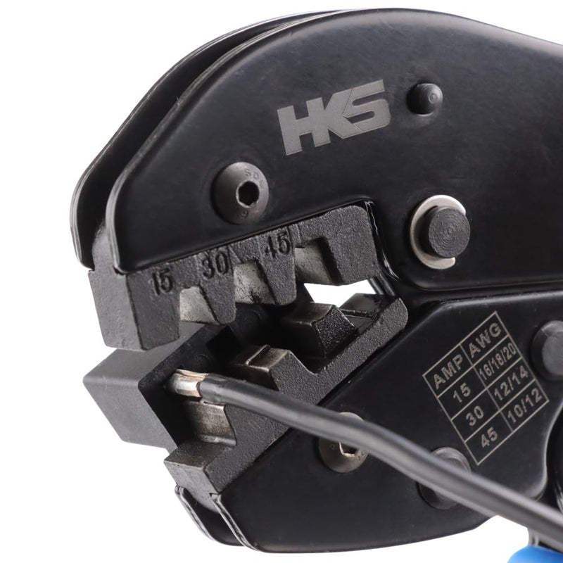 [Australia - AusPower] - HKS Ratchet Crimping Tool for 5, 30 and 45 Amp Contacts DC Power Connector Modular Power Terminals, Powerpole Crimper with Build-in Orientation Block AP-15 Crimper 