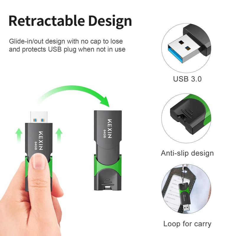 [Australia - AusPower] - KEXIN Flash Drive 64GB USB 3.0 Flash Drive 64 GB Thumb Drive 5 Pack Memory Stick USB Drive Data Storage Jump Drive Colorful(64G 5-Pack) USB 3.0 64G X5 Mixed Colors 