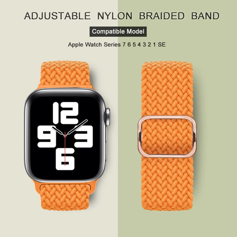 [Australia - AusPower] - Qimela Stretchy Nylon Solo Loop Bands Compatible with Apple Watch Band 41mm 40mm 38mm for Women Men, Adjustable Elastic Braided Strap Sport Wristbands for iWatch Series 7 6 5 4 3 2 1 SE,Orange Orange 38mm/40mm/41mm 