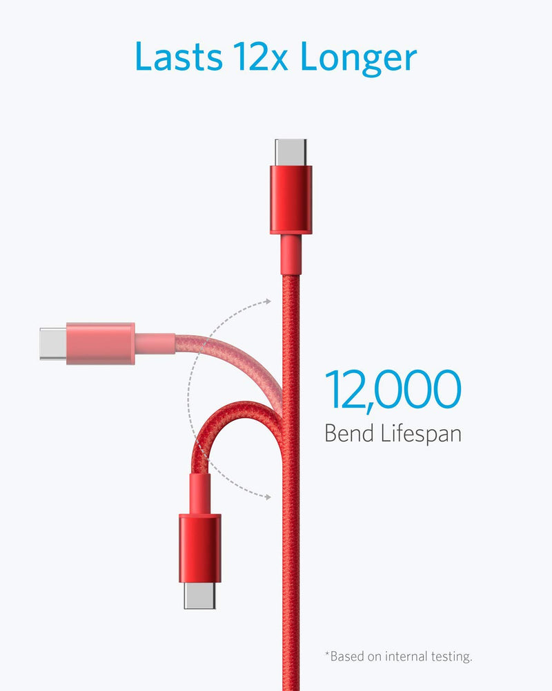 [Australia - AusPower] - USB Type C Cable, Anker [2-Pack 6 Foot] Premium Nylon USB-C to USB-A Fast Charging Type C Cable, for Samsung Galaxy S10 / S9 / S8 / Note 8, LG V20 / G5 / G6 and More(Red) 6 Feet Red 2 