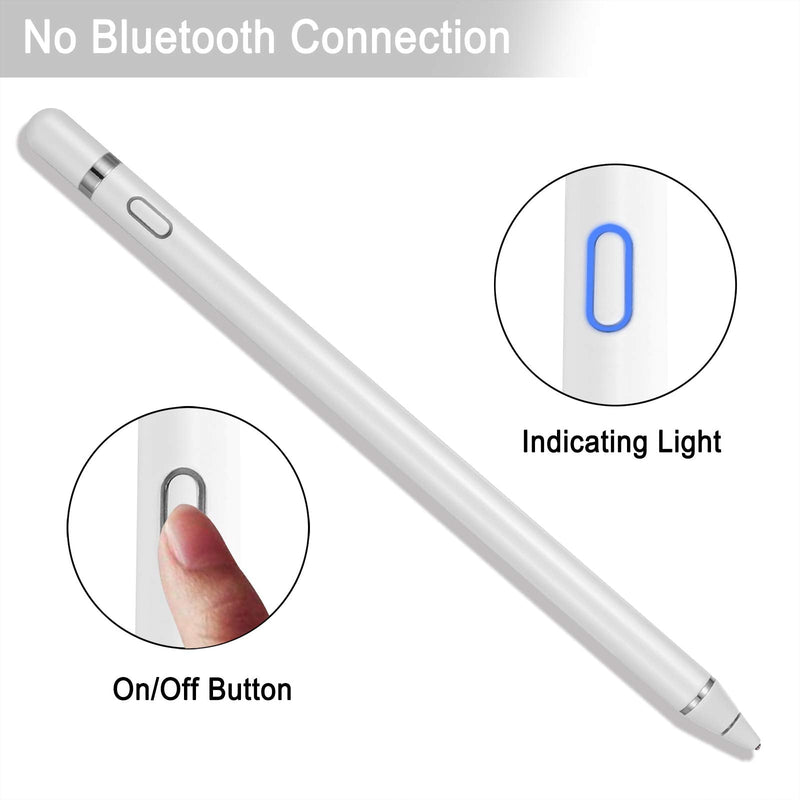 [Australia - AusPower] - Active Stylus Pens for Touch Screens, Digital Stylish Pen Pencil Rechargeable Compatible with Most Capacitive Touch Screens WHITE 