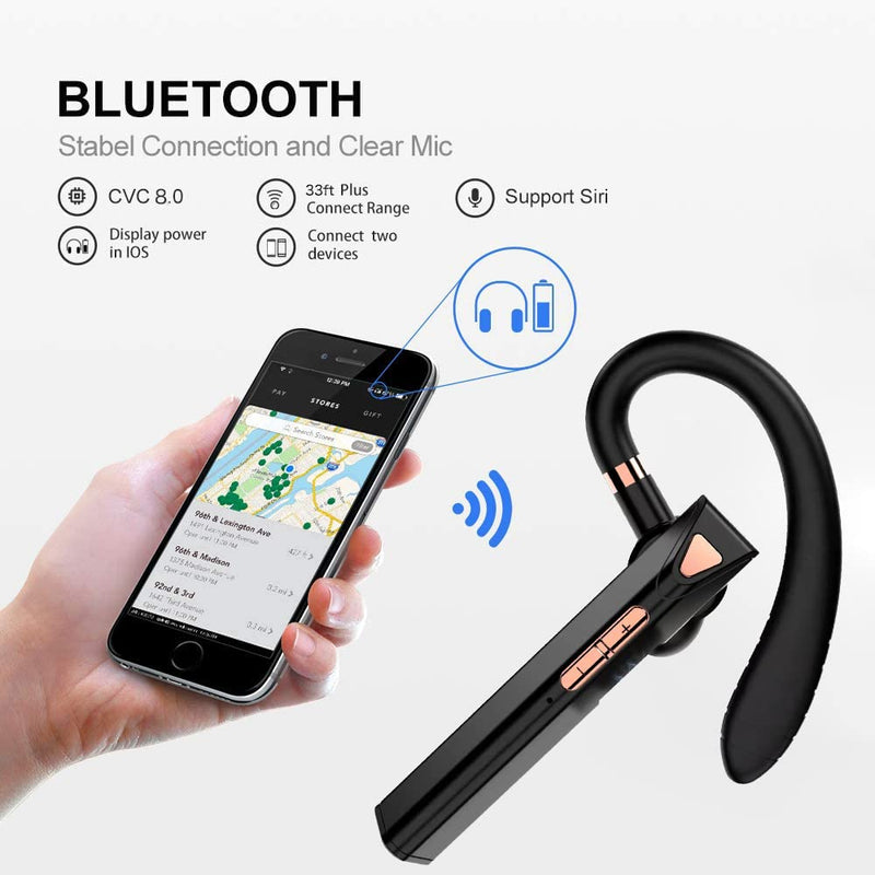 [Australia - AusPower] - TOP Bluetooth Headset [Upgraded] Active Noise Cancelling Bluetooth Headphones, Bluetooth Earpiece CVC8.0 Dual-Mic Hands-Free V5.1 Comfortable Earbud 16 Hrs Playtime for Business/Workout/Driving k3 no/Charging case 