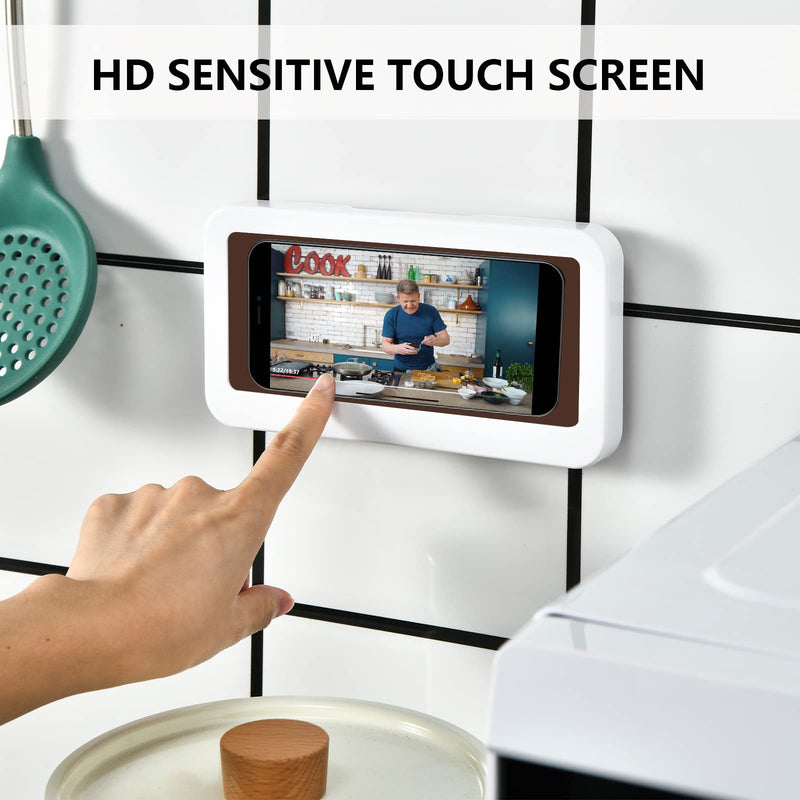 [Australia - AusPower] - Shower Phone Holder Waterproof Anti-Fog Touch Screen Wall Mount Phone Holder for Shower Bathroom Mirror Bathtub (White) White 