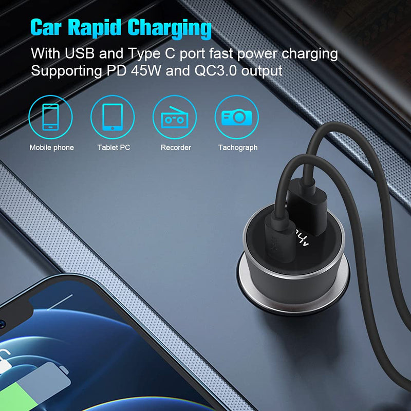 [Australia - AusPower] - 45W USB C Car Charger, COOLCHONG 12V/24V Aluminum Alloy Fast Power Charging Adapter Dual Port PD 45W & QC 3.0 Car Charger Adapter for Phones, Tablets, Laptops, Recorders 