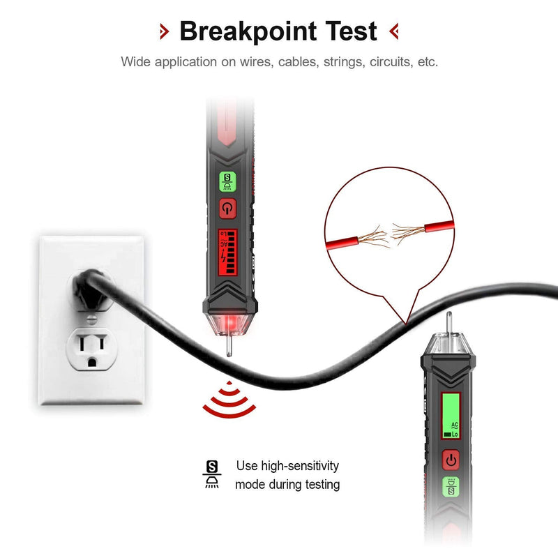 [Australia - AusPower] - KAIWEETS Voltage Tester/Non-Contact Voltage Tester with Dual Range AC 12V-1000V/48V-1000V, Live/Null Wire Tester, Electrical Tester with LCD Display, Buzzer Alarm, Wire Breakpoint Finder-HT100 (Red) Red 