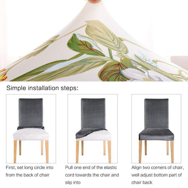 [Australia - AusPower] - SearchI Dining Room Chair Covers Slipcovers Set of 4, Spandex Super Fit Stretch Removable Washable Kitchen Parsons Chair Covers Protector for Dining Room,Hotel,Ceremony,Beige+Flowers 4 per set Beige+flowers 