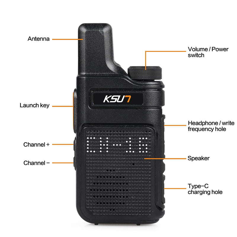 [Australia - AusPower] - Walkie Talkies with Earpiece and Mic Set, 2 Pack FRS Security LED for Adults No 50 Miles Radio Long Range with Mic Waterproof VOX 4000mAh Rechargeable Lithium Ion Battery for Hiking Camping KSUN M6 