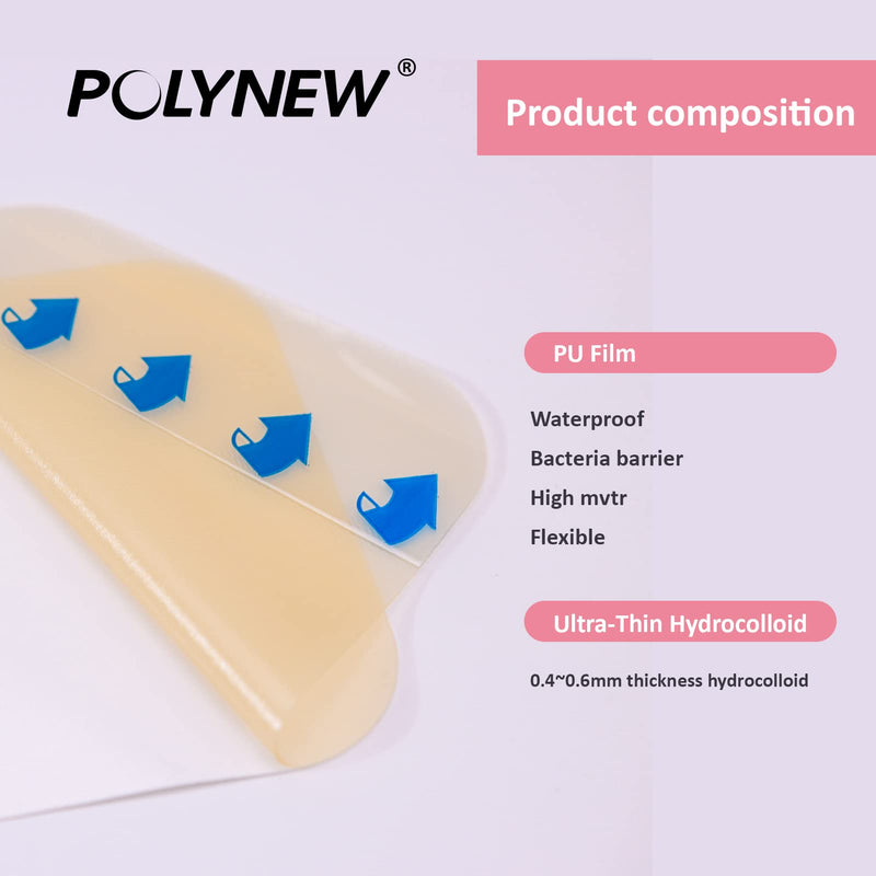[Australia - AusPower] - Polynew Thin Hydrocolloid Dressing 12 Pack Without Border 4" x 4" Hydrocolloid Patches, Adhesive Hydrocolloid Bandages, Wound Dressing 