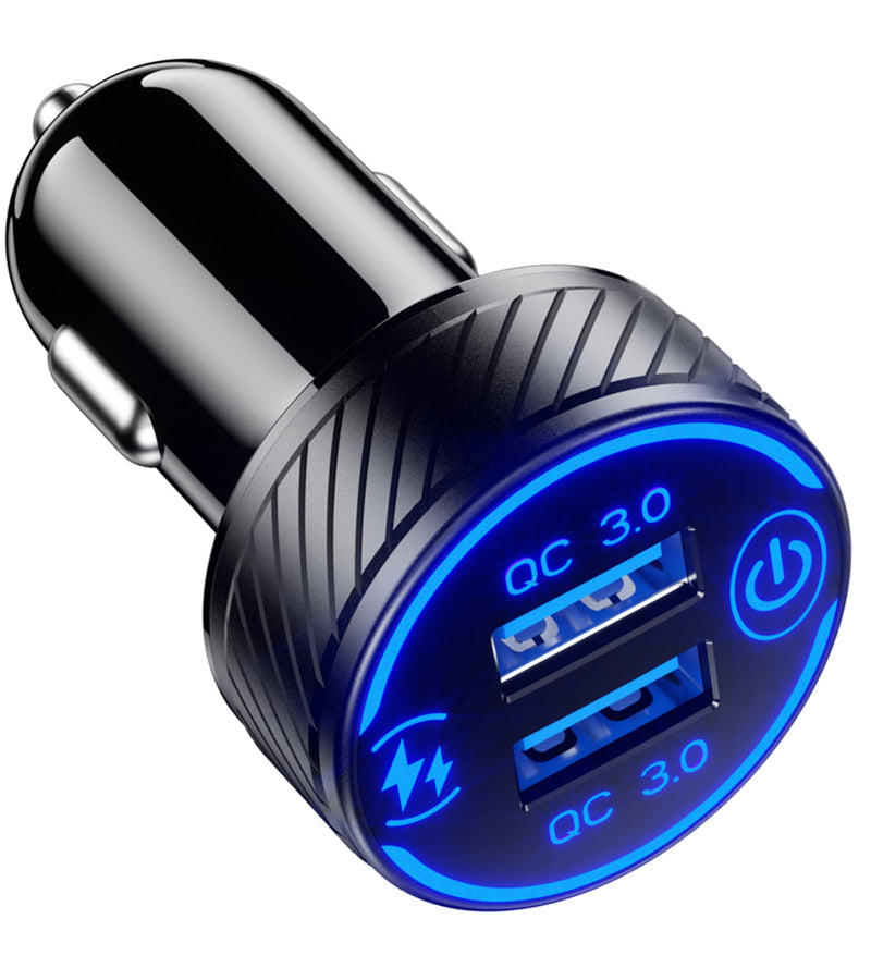 [Australia - AusPower] - Car Charger, BRCOVAN Dual QC3.0 Port USB Car Charger Adapter, 36W 3A Fast Charge Car Phone Charger with Touch Switch & Blue LED 