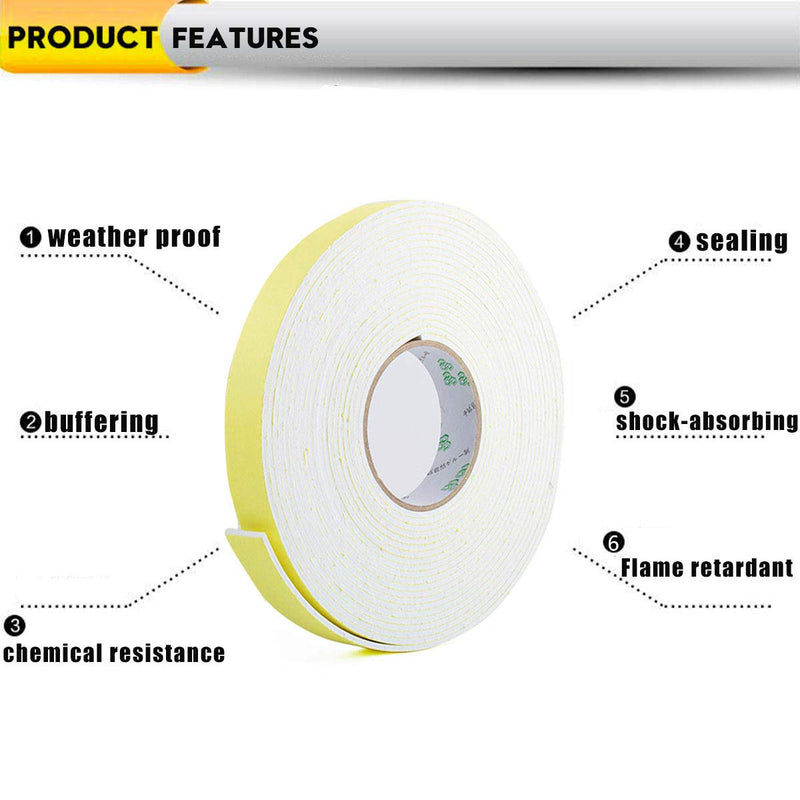 [Australia - AusPower] - Foam Insulation Tape, Weather Stripping for Sliding Doors, Seal, HVAC, Windows, Pipes, Air Conditioning, Plumbing, High Density Foam Seal Tape, Craft Tape(White, 33Ft x 1/8” x 1”) 33Ft x 1/8'' x 1'' White 