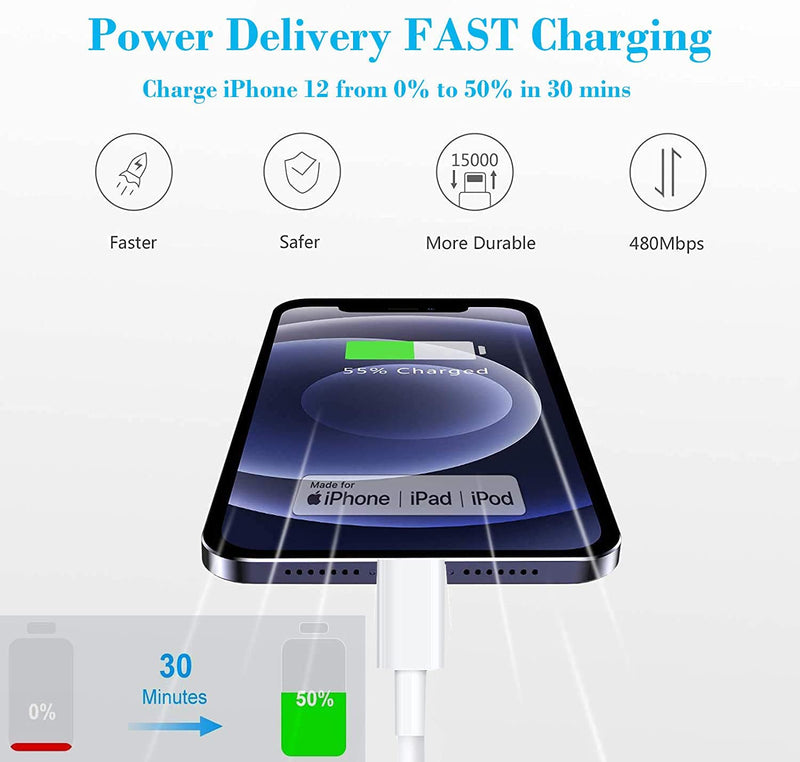 [Australia - AusPower] - [Apple MFi Certified] iPhone Fast Charger, Veetone 2 Pack 20W USB C Power Delivery Wall Charger Plug with 6FT Type C to Lightning Quick Charge Sync Cable for iPhone 13/12/11/XS/XR/X 8/SE/iPad/AirPods White 