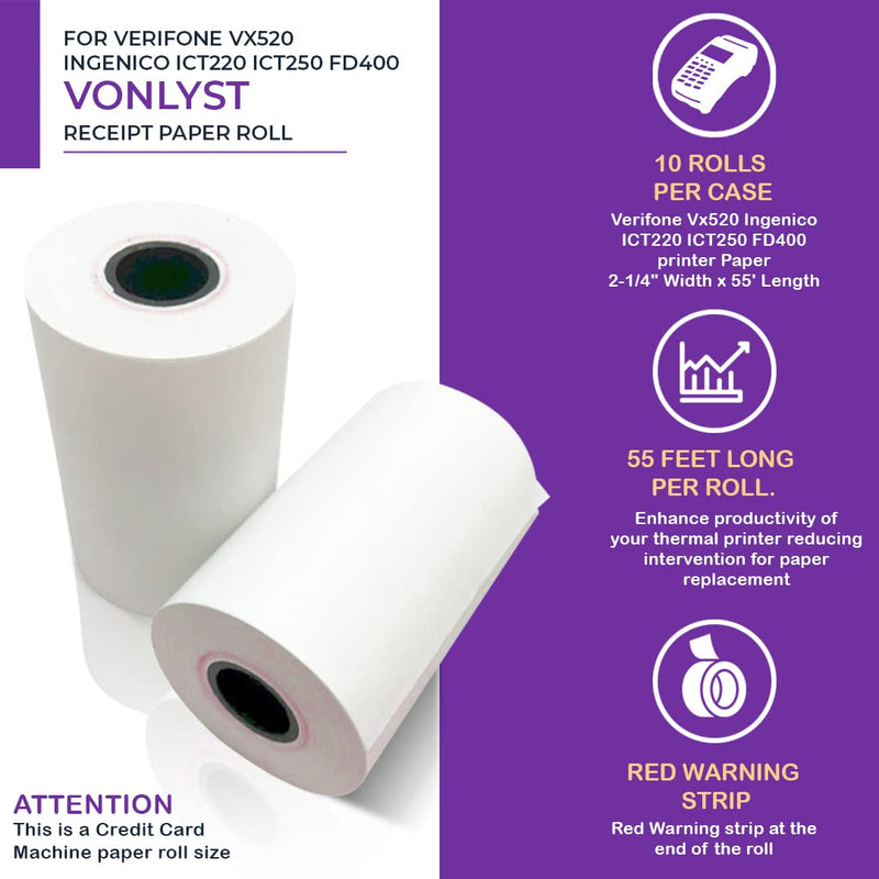 [Australia - AusPower] - Vonlyst Thermal Paper Roll 2 1/4 X 55 for Verifone Vx520 Ingenico ICT220 ICT250 FD400 (10 rolls) 10 rolls 