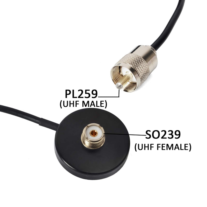 [Australia - AusPower] - HYS SO239 to UHF-MALE/PL259 Universal Mini Size Magnetic Base Indoor 2.16inch Magnet Base Mount W/5M(16.4ft) RG58 Coaxial Cable PL-259 Plug for Mini Size HF/VHF/UHF CB Radio UHF-Male Antenna 