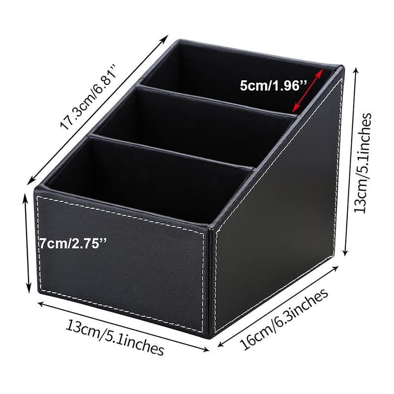 [Australia - AusPower] - KINGFOM Remote Control Holder with 3 Compartments Pu Leather Remote Caddy Desktop Organizer Store Brush, Pencil, TV Guide, DVD, CD, Blu-Ray, Media Player, Heater Controllers(Black) Black 