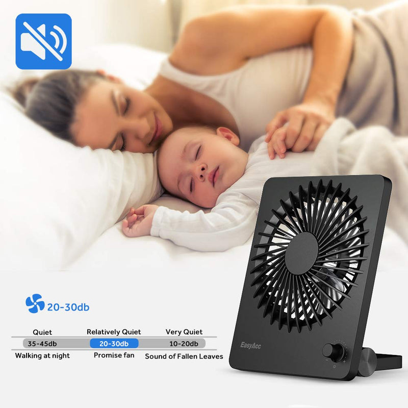 [Australia - AusPower] - Portable Desktop Battery Operated Fan, EasyAcc 6-Inch Personal Small Desk Fan, [Quiet Step-less Speed Control Fan] 160°Tilt Foldable Hanging Standing Cooling Fan for Travel Office Home Outdoor Black 