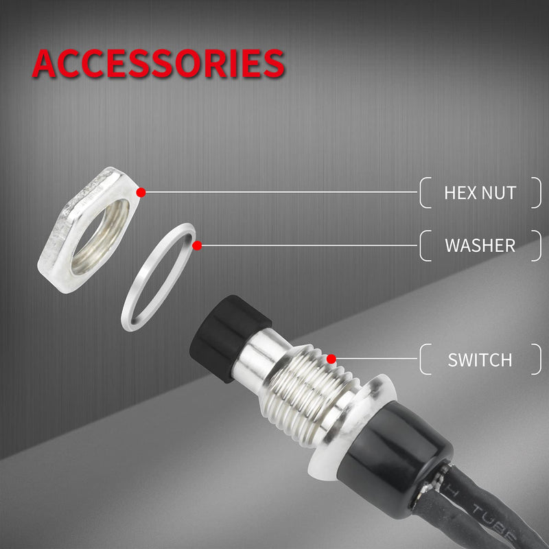 [Australia - AusPower] - DaierTek Momentary Push Button Switch 1A 250VAC Small Pushbutton Switch Wired Normal Open Contact Switch SPST Mini Switch 2 Pin Black -10Pack 7mm 
