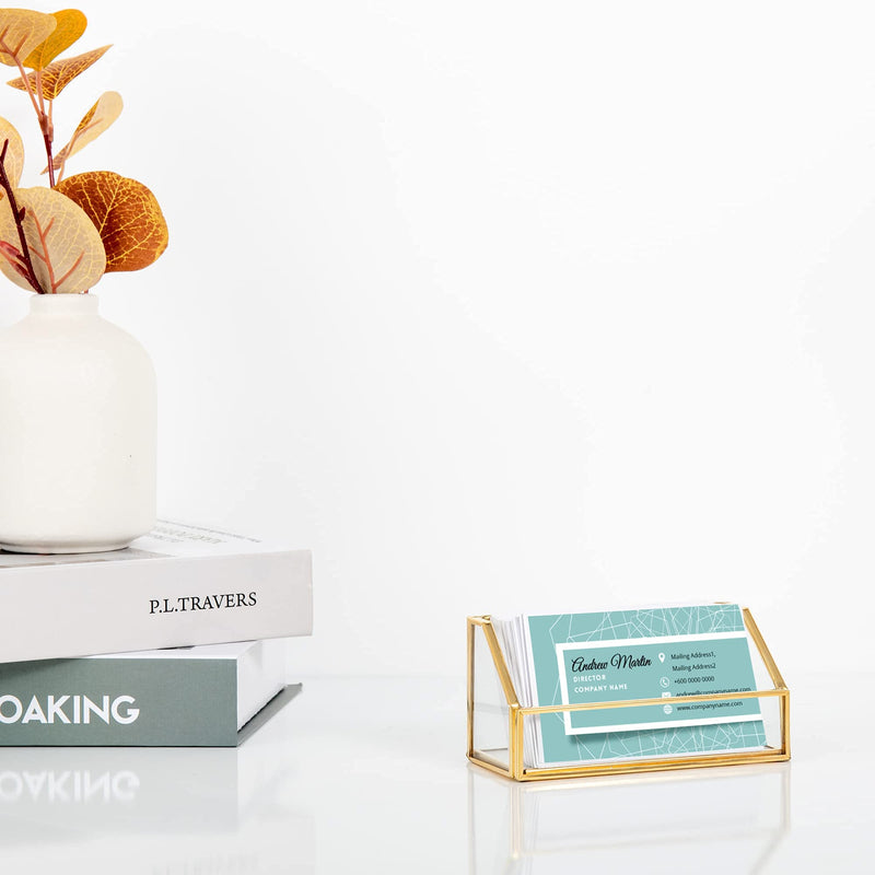 [Australia - AusPower] - Feyarl Glass Business Card Holder Stand Gold Office Name Card Display Business Card Organizer Storage for Office Desktop Countertop 