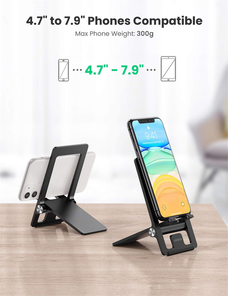 [Australia - AusPower] - UGREEN Adjustable Cell Phone Stand for Desk Foldable Phone Stand Holder Portable Pocket Friendly Travel Charging Stand Compatible with iPhone 13 12 Pro Max 11 SE Samsung Galaxy 4.7-7.9inch Black 