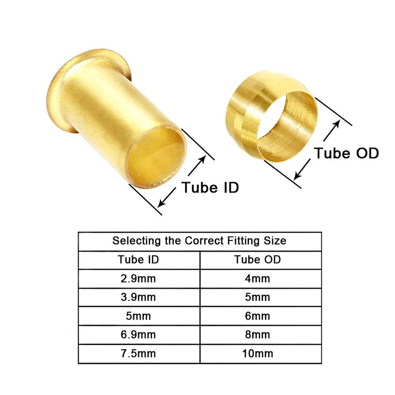 [Australia - AusPower] - Beduan Brass Compression Fitting, 6mm Tube OD*4mm Tube ID Compression Sleeve Ferrules and Insert Tube Support Crimp Ferrule Stiffener Combo 20 Pcs 