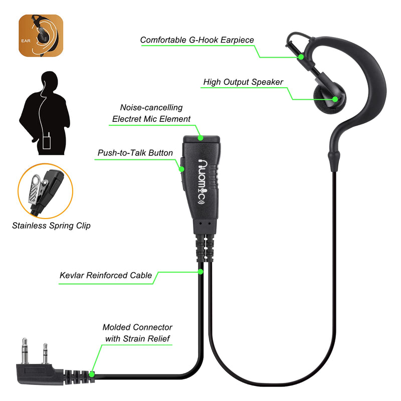 [Australia - AusPower] - NUOMIC Two Way Radio Earpiece with Mic 2 Pin 3.5mm&2.5mm G-Shape Headset for Kenwood Walkie Talkie (2 Pack) 