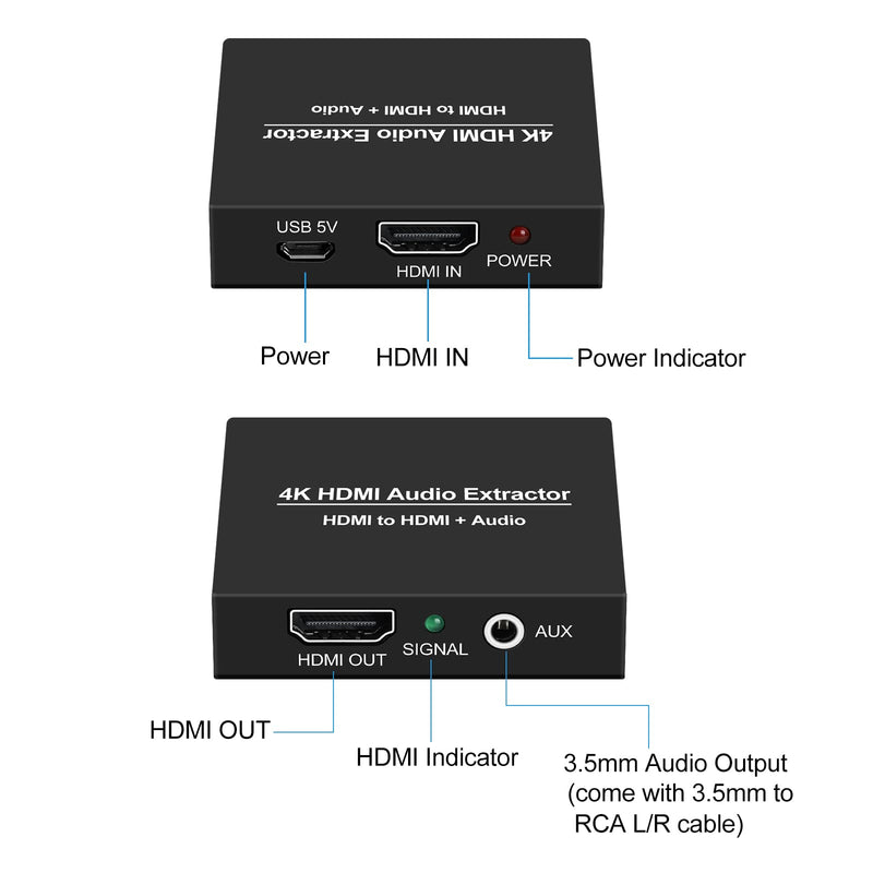 [Australia - AusPower] - HDMI Audio Extractor 4K, avedio links HDMI to HDMI + 3.5MM Audio Output Converter Adapter Inserter, Support 1080P 3D Compatible with Fire Stick, Xbox, Laptop,Blu-Ray Player HDMI Audio Converter 4 K 