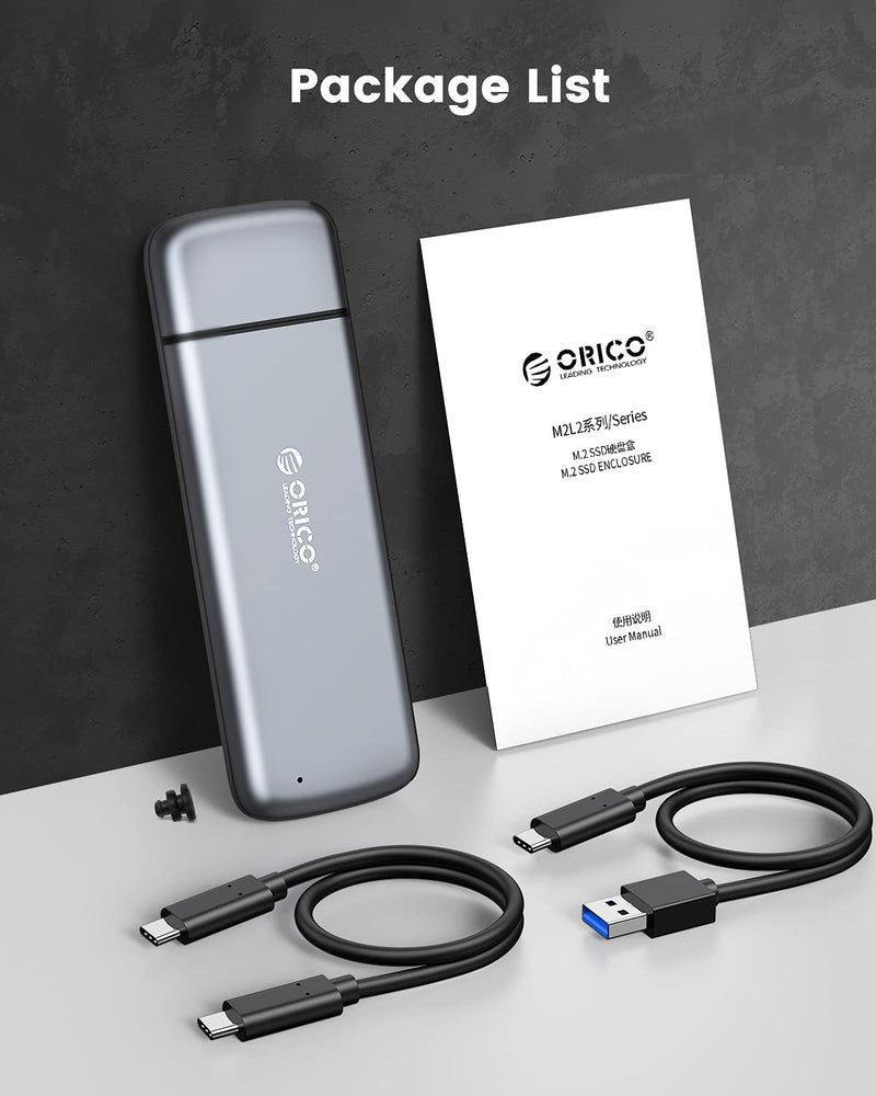 [Australia - AusPower] - ORICO Aluminum M.2 SSD Enclosure Tool-Free USB3.1 Gen2 Type-C 10Gbps External Adapter,NVME PCI-e and M.2 NGFF SATA SSD Supported (2230/2242/2260/2280) with USB A to C and USB C to C Cable（M2L2-NV03） 