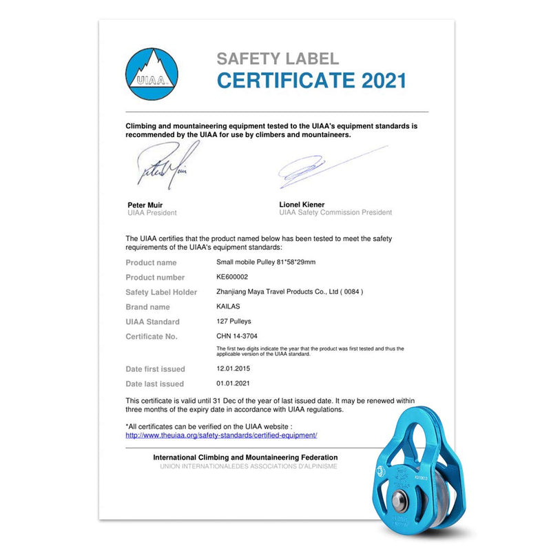 [Australia - AusPower] - KAILAS Mobile Micro Climbing Rescue Pulley CE UIAA Certified Single/Double Pulley Rope 28kN Small Lightweight Heavy Duty Aluminum Steel Blue Single Pulley 