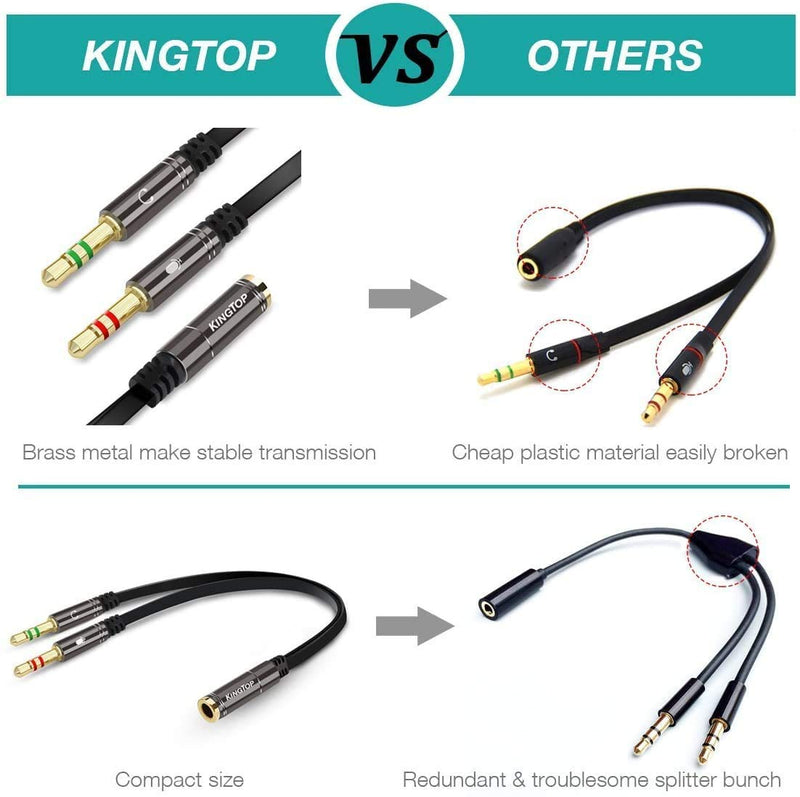 [Australia - AusPower] - Kingtop Headset Splitter Cable 3.5mm Female to 2 Male for PC Computer and Old Version Laptop Metal Black 