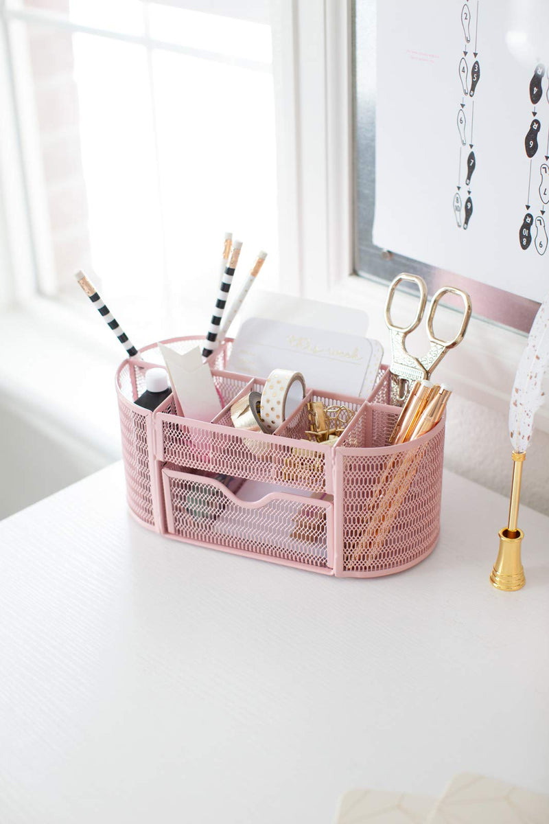 [Australia - AusPower] - Pink Desk Organizer - Girlie Desk Accessories - Strong Metal Construction - Office Supply Storage for Home or Office - Desk Organizer Pink - Light Pink Desk Accessories 