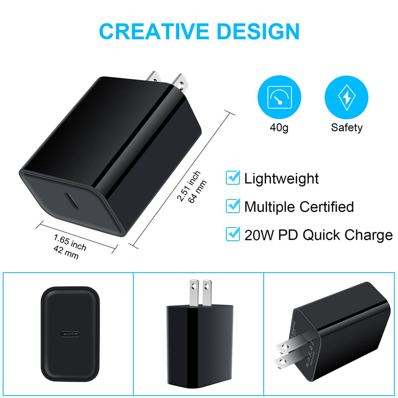 [Australia - AusPower] - 20W USB C Wall Charger Block for iPhone 13/13 Pro/13 Pro Max/13 Mini Adapter, Fast Type C Charger Block for iPhone 12/12 Pro/12 Pro Max/12 Mini, iPhone 11/11 Pro/11 Pro Max, iPhone SE Power Adapter Black 