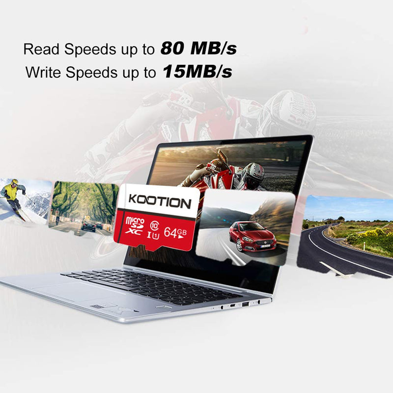 [Australia - AusPower] - KOOTION 64GB Micro SD Card 2 Pack Ultra Micro SDXC Memory U1 Card Class 10 Micro SD Cards 64GB High Speed TF Card R Flash, C10, U1, 64 GB (2 Pack) 2×64GB 