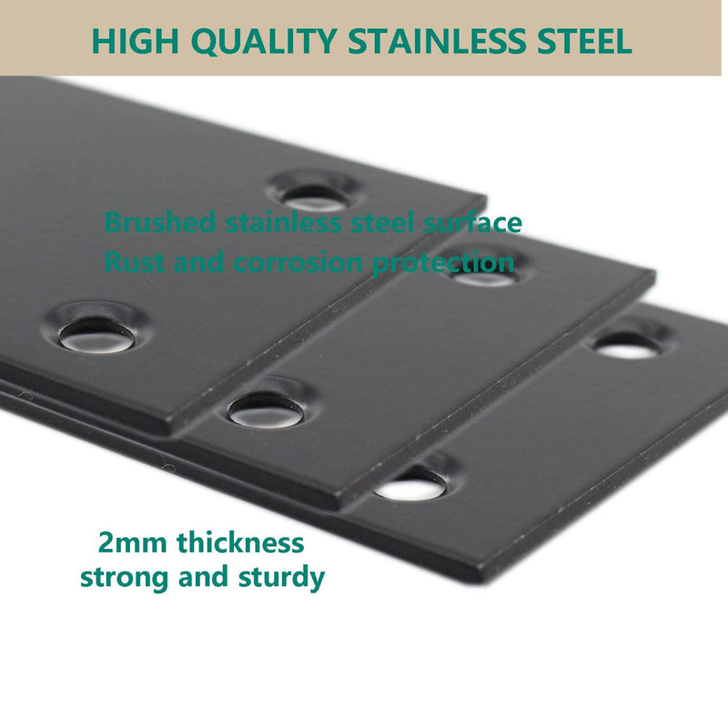 [Australia - AusPower] - 4 PC Flat Straight Brace Brackets,ULIFESTAR Stainless Steel Mending Bracket Plate Metal Shelf Support Fixing Joining Plate for Furniture,Wood,Shelves,Cabinet with Screws Black(50x100mm/2x3.94'') 50x100mm/2x3.94'' 