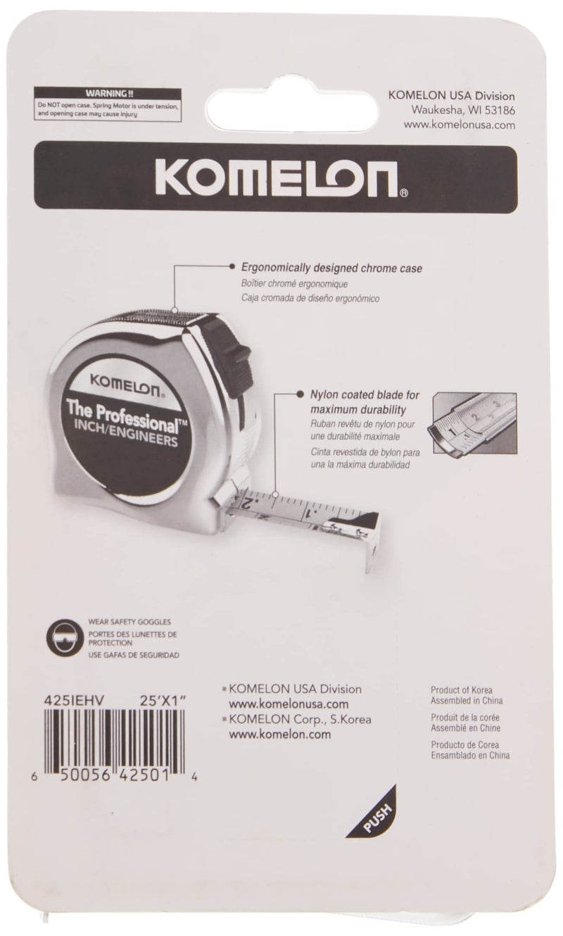 [Australia - AusPower] - Komelon 425IEHV High-Visibility Professional Tape Measure Bother Inch and Engineer Scale Printed 25-Feet by 1-Inch, Chrome 25 FT 