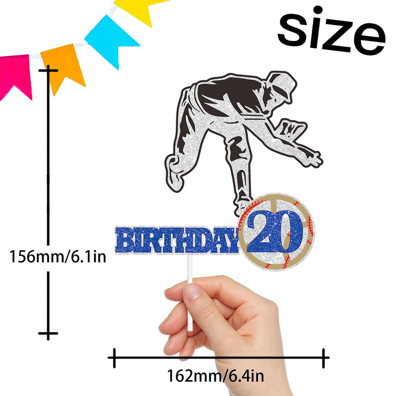 [Australia - AusPower] - Baseball Cake Topper for Women Men 20th Happy Birthday Sport Theme Party Decoration Supplies Baseball Pitcher Cake Decor for Cool Player Cheer to 20 Years Old Glitter 