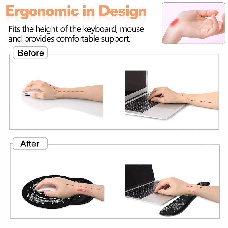 [Australia - AusPower] - Keyboard Wrist Rest and Mouse Pad Wrist Support Set, Non-Slip PU Base, Easy Typing and Relieve Wrist Pain, Perfect for Home Office Working Studying, Celestial Theme Sun with Crescent Moon 