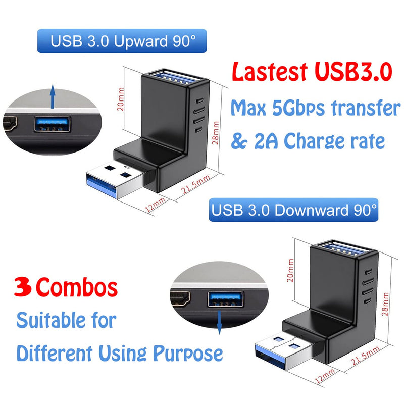 [Australia - AusPower] - Warmstor 4-Pack USB 3.0 Male to Female Adapter 90 Degree Up Angle and Down Angle USB Cable Extender Connector - Upgraded Version Max 2A Charging Speed 