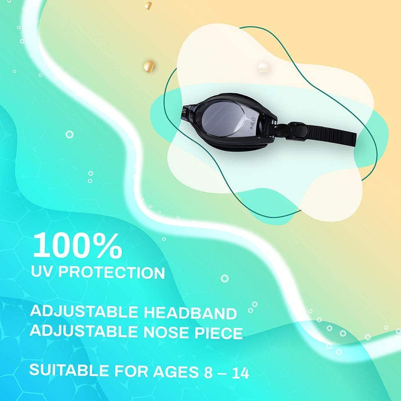 [Australia - AusPower] - Sight Swimming Goggles Junior Kids Children Black UV Tint by Sports World Vision +1.00 