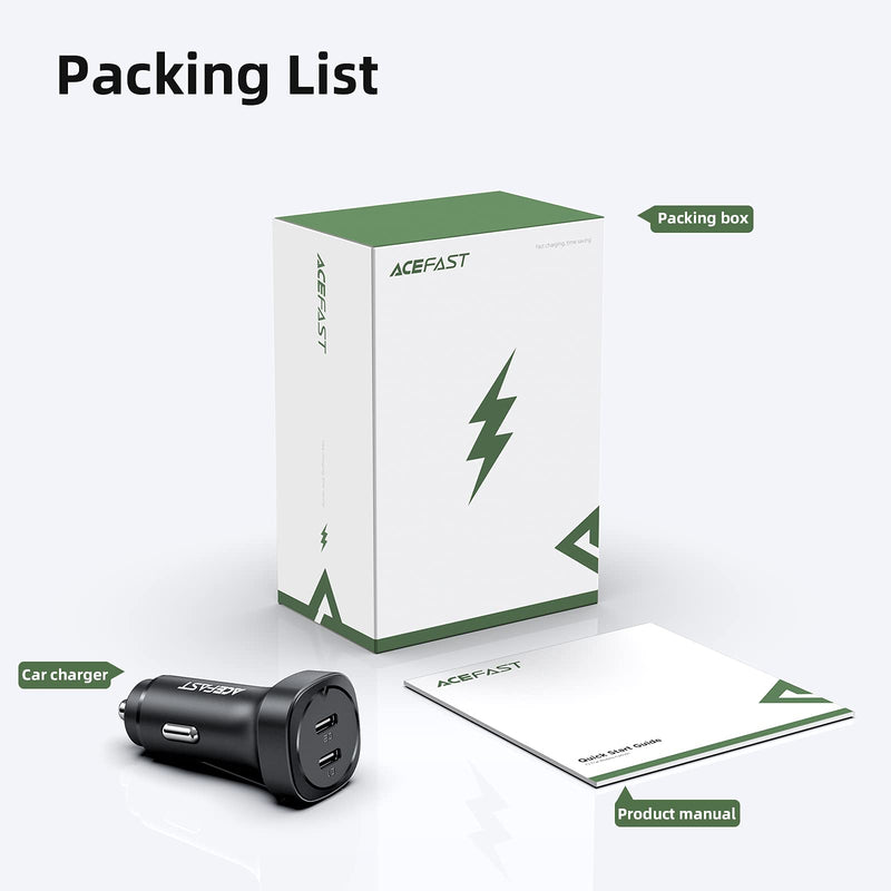 [Australia - AusPower] - Fast Car Charger 72W USB C, ACEFAST Dual PD3.0 Port Metal USB Type C Car Power Adapter for iPad Air/Pro, iPhone 13 Pro Max/13 mini/12 Pro Max, Samsung Galaxy S21+/S21 Ultra/S20/S20+/S20 Ultra, Note 20 
