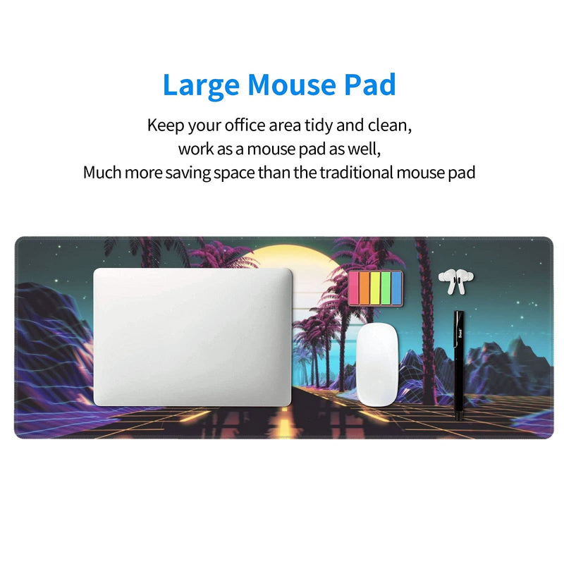 [Australia - AusPower] - Retrowave Synthwave Large Gaming Mouse Pad XL Desk Mat Long Extended Mousepad Nonslip Rubber Base Stitched Edges Office Desktop Decor Mice Pads 31.5'' X 11.8'' 