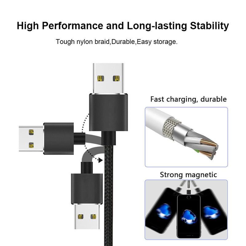 [Australia - AusPower] - Magnetic USB Charging Cable Micro USB Type C IProduct with LED, Multi 3-in-1 Cable Charger for Android Phone,Multiple Charging Adapters.Fast Charge Kyerivs (1-Black, 2M/6.6ft) 1-Black 
