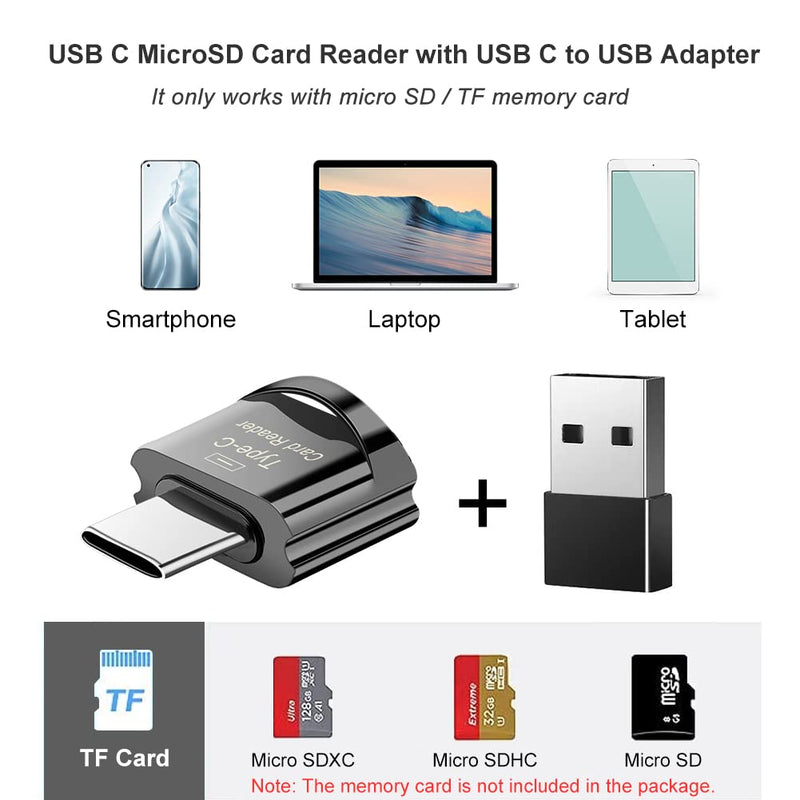 [Australia - AusPower] - Micro SD Card Reader, BorlterClamp USB C TF Card Reader, USB C to Micro SD Memory Card Reader with USB C to USB Adapter, Compatible with MacBook, Laptops, Galaxy Phones and More 