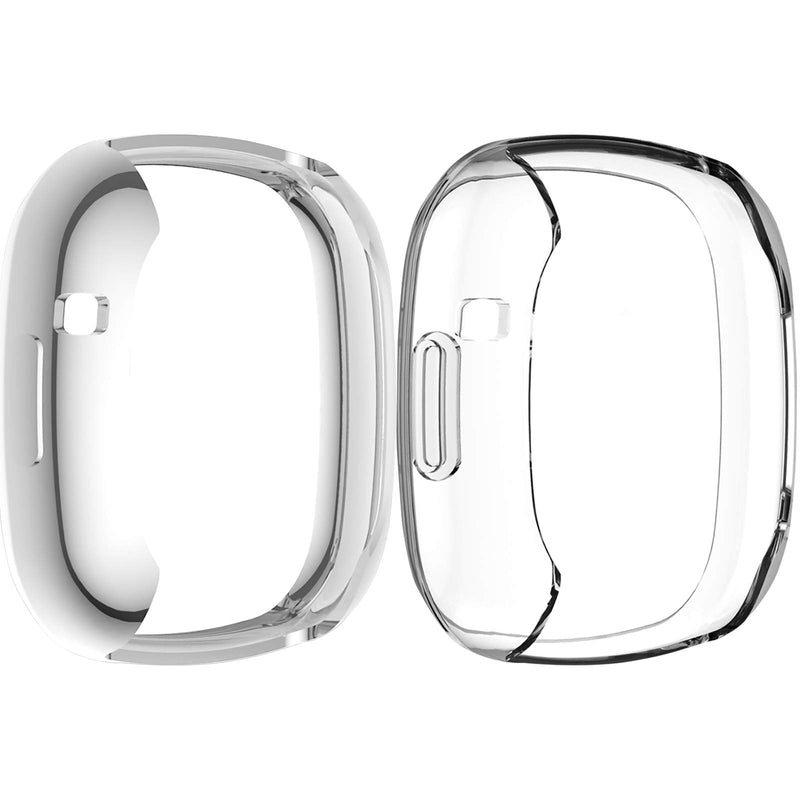 [Australia - AusPower] - [2-Pack] Aladrs Screen Protector Case Compatible for Fitbit Sense & Versa 3 Watch , Full Protective HD Ultra-Thin Cover Compatible for Fitbit Versa 3 & Sense Smartwatch Bumper Case, Silver+Clear 2-Pack (Silver+Clear) 