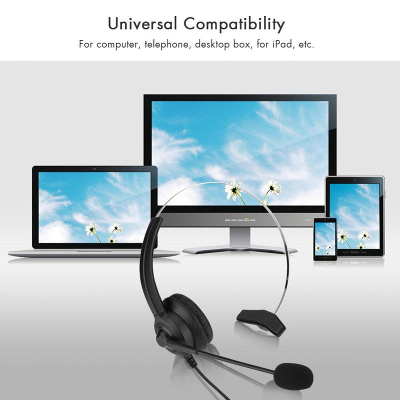 [Australia - AusPower] - H300 Microphone Headset Noise Cancelling Corded Telephone Call Center Headset with 4 Connectors for Landline Mobile Phones PC Games Comfortable Wearing(3.5mm Plug) 