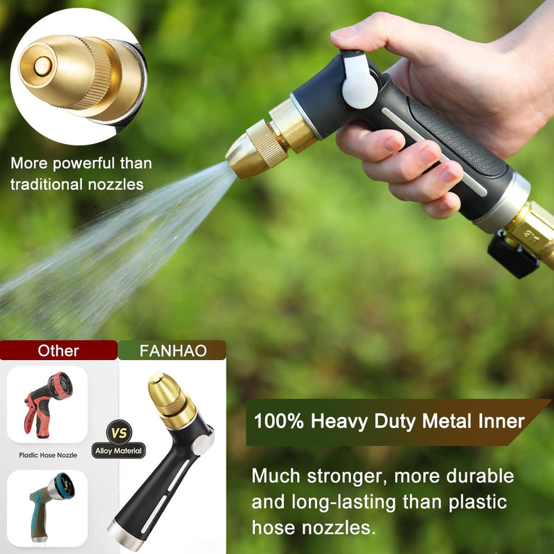 [Australia - AusPower] - FANHAO Garden Hose Nozzle with High Pressure Jet, 100% Heavy Duty Metal Water Hose Sprayer, Thumb Flow Control, On Off Valve, 4 Spray Patterns for Garden Watering, Car and Pet Washing 