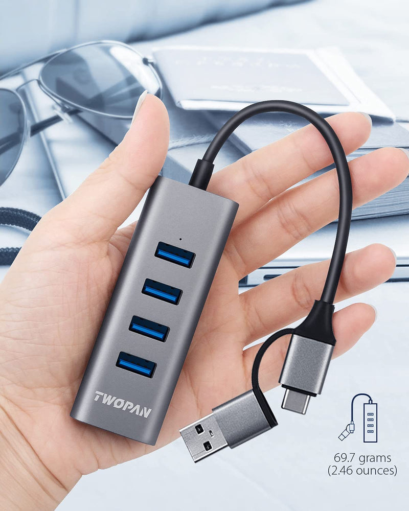 [Australia - AusPower] - TWOPAN USB to USB Hub & USB C Hub T1-AC, USB C to USB 3.0 High Speed Ports Hub, 4-Port USB 3.0 Hub Adapter for MacBook, Tablet and Smartphone, Space Gray(Gray AC) Gray AC 